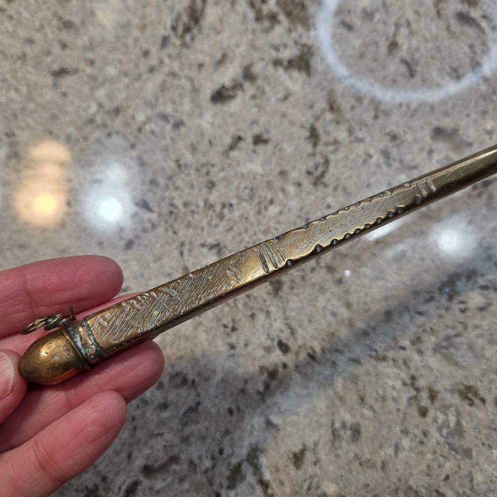 Vintage Handcrafted Long Handle Brass Spoon Etched Primitive Decorative Ladle 17 - Picture 8 of 13